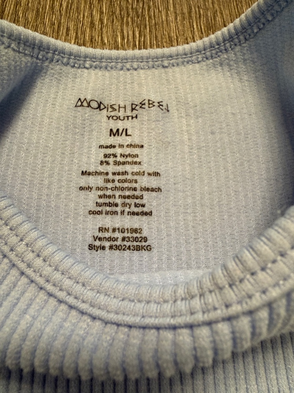 Kids Light Blue Ribbed Short Sleeve Tee - Picture 3 of 5